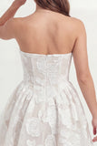 White Strapless A Line Backless Lace Bridal Shower Dress