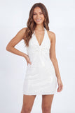 Sparkly Sequined White Bodycon Front Twisted Short Bridal Shower Dress