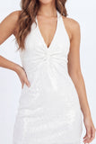 Sparkly Sequined White Bodycon Front Twisted Short Bridal Shower Dress