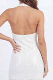 Sparkly Sequined White Bodycon Front Twisted Short Bridal Shower Dress