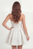 White A Line Floral Jacquard Short Bridal Shower Dress