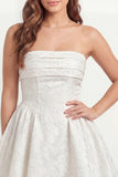 White A Line Floral Jacquard Short Bridal Shower Dress