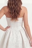 White A Line Floral Jacquard Short Bridal Shower Dress