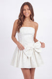 White A Line Jacquard Mini Bridal Shower Dress with Bow