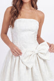 White A Line Jacquard Mini Bridal Shower Dress with Bow