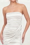 White Strapless Ruched Mini Bridal Shower Dress with Side Cape