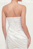 White Strapless Ruched Mini Bridal Shower Dress with Side Cape