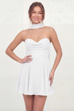 White Sweetheart A Line Mini Bridal Shower Dress with Neck Scarf