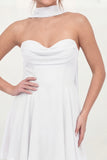 White Sweetheart A Line Mini Bridal Shower Dress with Neck Scarf