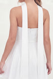 White Sweetheart A Line Mini Bridal Shower Dress with Neck Scarf