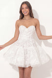 White Floral A Line Sweetheart Ruched Short Bridal Shower Dress