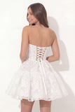 White Floral A Line Sweetheart Ruched Short Bridal Shower Dress