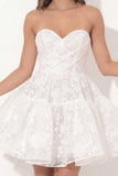 White Floral A Line Sweetheart Ruched Short Bridal Shower Dress