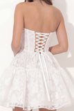 White Floral A Line Sweetheart Ruched Short Bridal Shower Dress