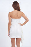 Bodycon White Ruched Strapless Short Bridal Shower Dress with Slit