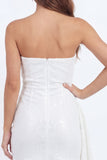 Bodycon White Ruched Strapless Short Bridal Shower Dress with Slit