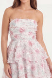 A Line White Pink Floral Ruffled Strapless Short Bridal Shower Dress