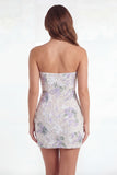 Bodycon White Purple Floral Strapless Cut Out Short Bridal Shower Dress