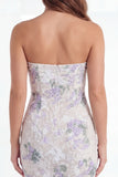 Bodycon White Purple Floral Strapless Cut Out Short Bridal Shower Dress