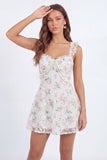 White Pink Floral Spaghetti Straps A Line Ruffled Short Bridal Shower Dress