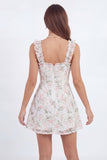 White Pink Floral Spaghetti Straps A Line Ruffled Short Bridal Shower Dress