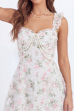 White Pink Floral Spaghetti Straps A Line Ruffled Short Bridal Shower Dress