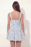 White Blue Floral A Line Corset Thick Straps Short Bridal Shower Dress
