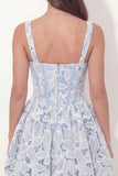 White Blue Floral A Line Corset Thick Straps Short Bridal Shower Dress
