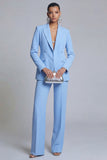 Blue Peak Lapel 2 Piece Double Breasted Business Suits