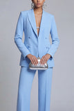Blue Peak Lapel 2 Piece Double Breasted Business Suits