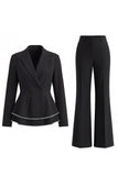 Black 2 Piece Double Breasted Peak Lapel Ruffled Women Formal Suits