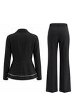 Black 2 Piece Double Breasted Peak Lapel Ruffled Women Formal Suits