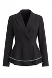 Black 2 Piece Double Breasted Peak Lapel Ruffled Women Formal Suits