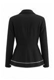 Black 2 Piece Double Breasted Peak Lapel Ruffled Women Formal Suits