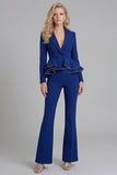 Black 2 Piece Double Breasted Peak Lapel Ruffled Women Formal Suits