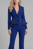 Black 2 Piece Double Breasted Peak Lapel Ruffled Women Formal Suits