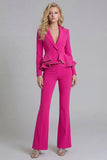 Black 2 Piece Double Breasted Peak Lapel Ruffled Women Formal Suits