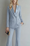 Blue Peak Lapel 2 Piece Double Breasted Business Suits