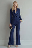 Blue Peak Lapel 2 Piece Double Breasted Business Suits