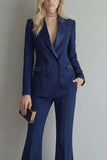 Blue Peak Lapel 2 Piece Double Breasted Business Suits