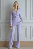 Peak Lapel Lilac 2 Piece Double Breasted Business Suits with Pockets