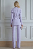 Peak Lapel Lilac 2 Piece Double Breasted Business Suits with Pockets
