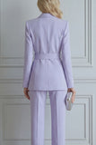 Peak Lapel Lilac 2 Piece Double Breasted Business Suits with Pockets