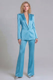 Peak Lapel Blue 2 Piece Single Breasted Business Suits