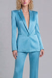 Peak Lapel Blue 2 Piece Single Breasted Business Suits