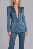 Peak Lapel Blue 2 Piece Single Breasted Business Suits