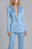 Peak Lapel Blue 2 Piece Single Breasted Business Suits