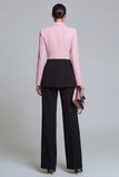 Black Pink 2 Piece Single Breasted Peak Lapel Women Formal Suits