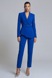 Royal Blue Peak Lapel 2 Piece Business Suits with Belt