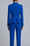 Royal Blue Peak Lapel 2 Piece Business Suits with Belt